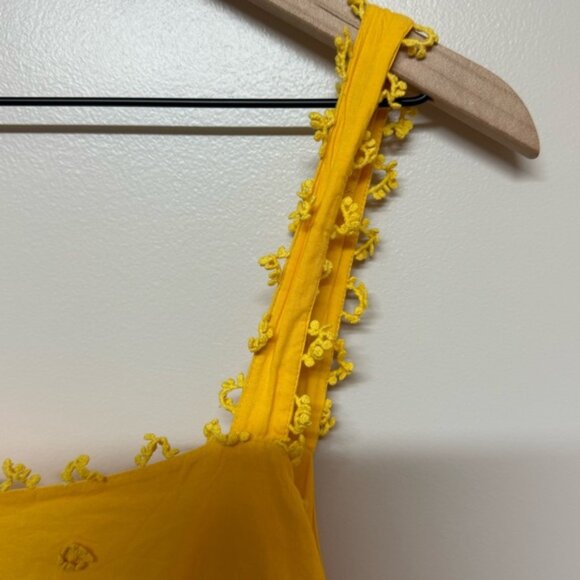 FARM RIO Yellow 3D Flowers Cotton Maxi Dress Crochet Embroidery SZ M - Picture 5 of 6